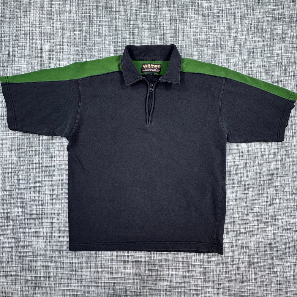 Abercrombie Performance Mens Large Quarter Zip Polo Navy Green Colorblock Cotton